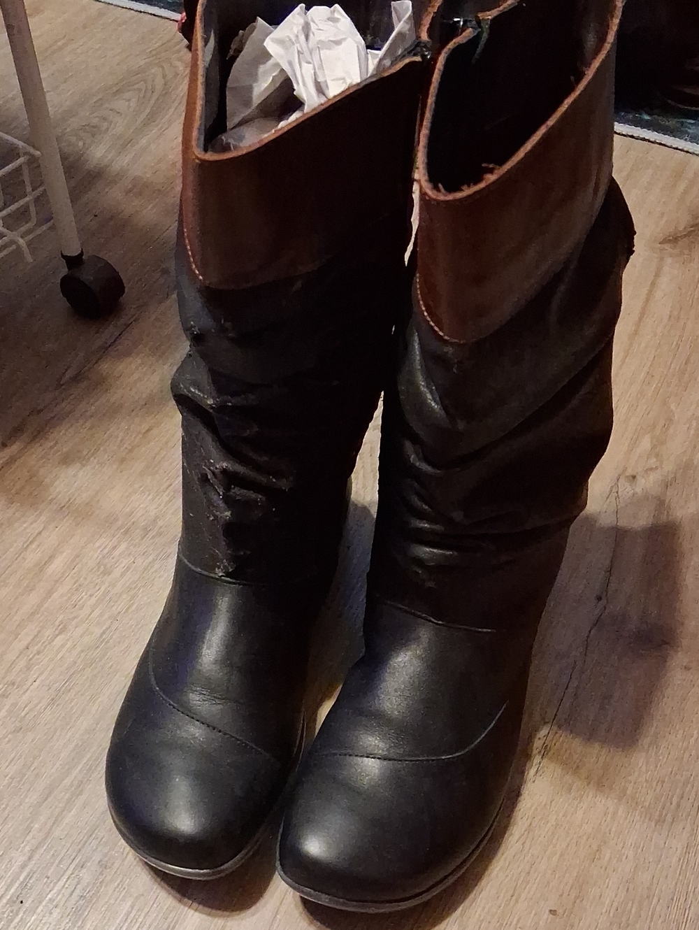 Naot Two-Tone Black and Brown Slouchy Mid-Calf Boots